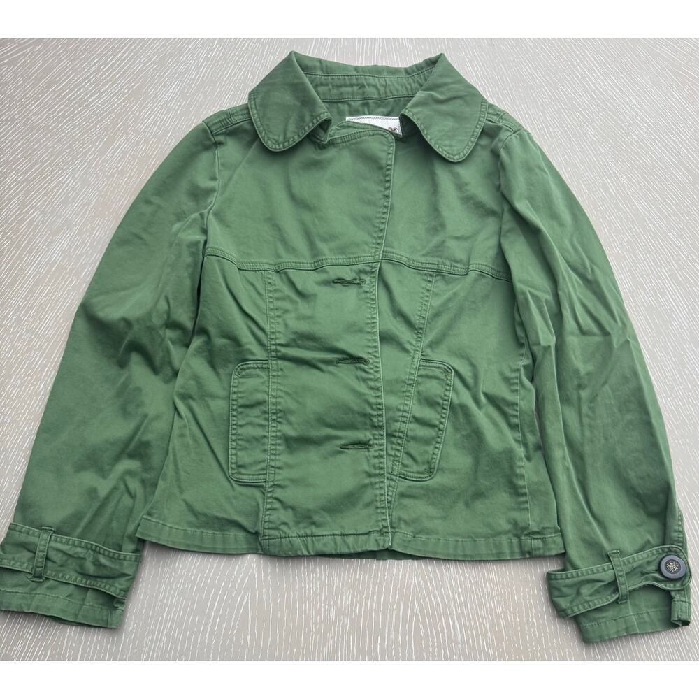 A.M.I. Womens Medium Army Green Utility Jacket Cotton Stretch Button Front M
